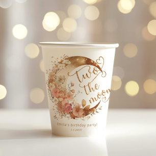 Two the moon girl 2nd birthday party paper cups