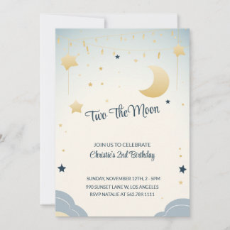 Two The Moon Girl Second Birthday Party Invitation