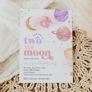 Two the Moon Girl's Birthday Invitations