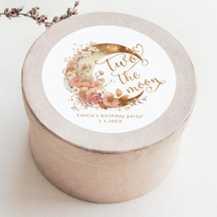 Two the moon gold pink girl 2nd birthday party classic round sticker