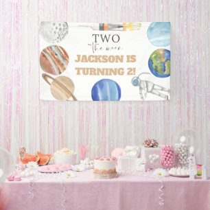 Two The Moon   Modern Space 2nd Birthday Décor Banner