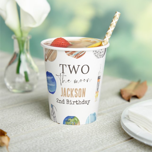 Two The Moon | Modern Space 2nd Birthday Décor Paper Cups (Insitu)