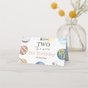 Two The Moon Modern Space 2nd Birthday Décor Place Card