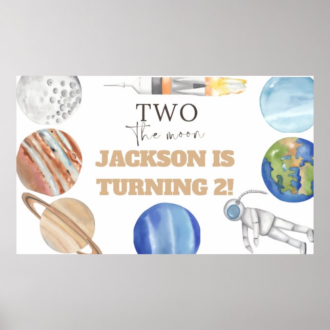 Two The Moon | Modern Space 2nd Birthday Décor Poster (Front)