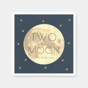Two the Moon Navy Blue Boy 2nd Birthday Paper Napkin
