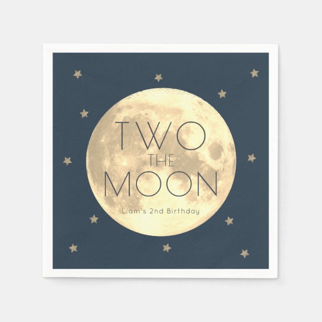 Two the Moon Navy Blue Boy 2nd Birthday Paper Napkin (Front)