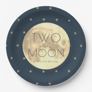 Two the Moon Navy Blue Boy 2nd Birthday Paper Plate