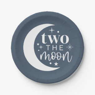 Two The Moon Navy Paper Plate