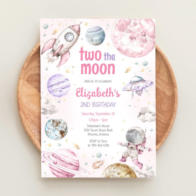 Two The Moon Outer Space Astronaut 2nd Birthday Invitation (Creator Uploaded)