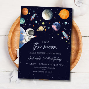 Two the Moon Outer Space Astronaut Boy Birthday Invitation
