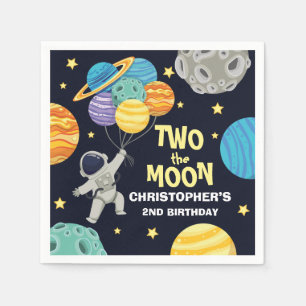 Two the moon Outer Space Blue 2nd Birthday Party Napkin