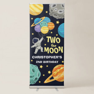 Two the moon Outer Space Blue 2nd Birthday Party Retractable Banner