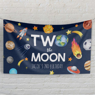 Two The Moon Outer Space Planet Birthday Party Banner