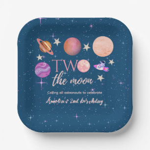 Two The Moon  Outer Space Ship Planets 2nd Bday Paper Plate
