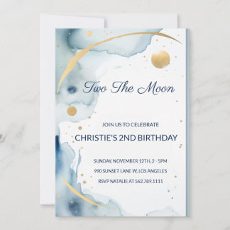 Two The Moon: Pale Blue 2nd Birthday Invitation