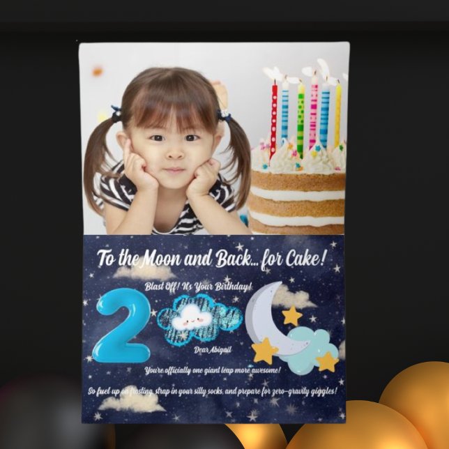 Two The Moon Photo Kids Birthday Foil Greeting Card (Creator Uploaded)