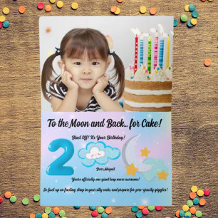 Two The Moon Photo Kids Birthday Foil Greeting Card