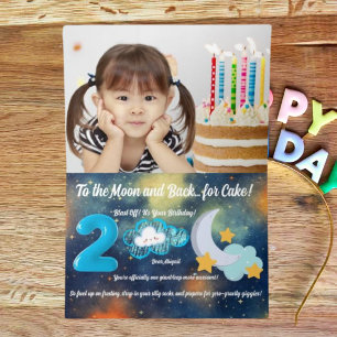 Two The Moon Photo Kids Birthday Foil Greeting Card