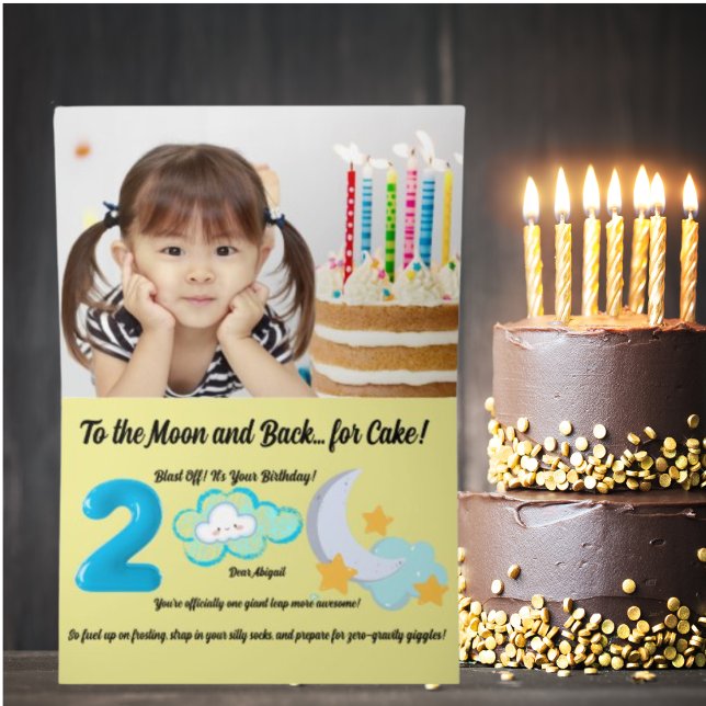 Two The Moon Photo Kids Birthday Foil Greeting Card (Creator Uploaded)