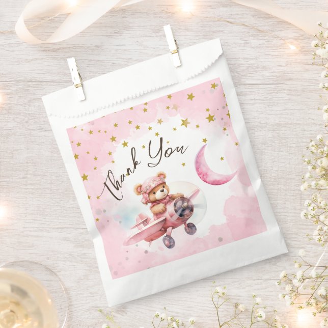 TWO the Moon | Pink Girl 2nd Birthday Favour Bags (Clipped)