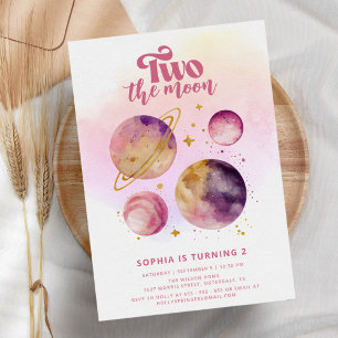 Two the Moon Pink Girl 2nd Birthday Invitation