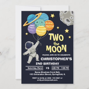 Two the moon Planets Astronaut Birthday Invitation