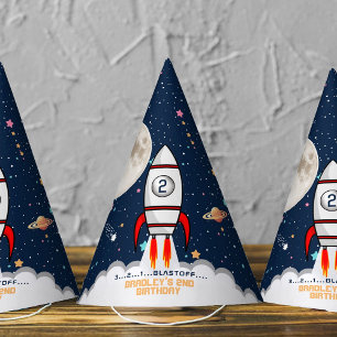 Two the Moon Rocket Ship 2nd Birthday Party Hat