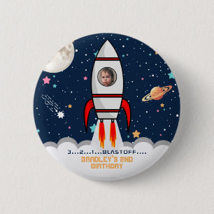 Two the Moon Rocket Ship 2nd Birthday Photo 6 Cm Round Badge