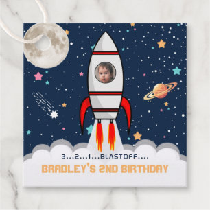 Two the Moon Rocket Ship 2nd Birthday Photo Favour Tags