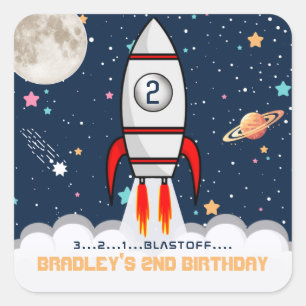 Two the Moon Rocket Ship 2nd Birthday Square Sticker