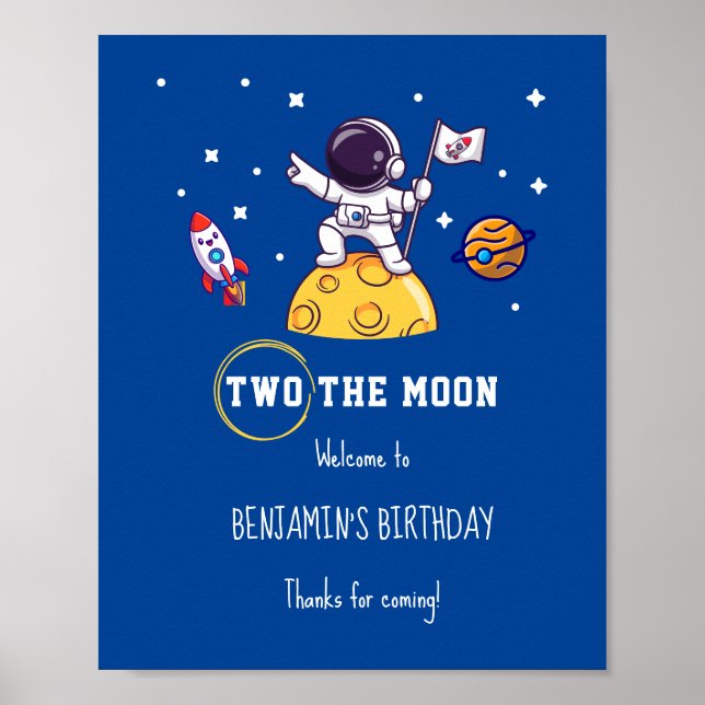 Two The Moon second birthday kids Party Poster (Front)