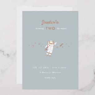 Two The Moon Space Party Foil 2nd Birthday Invite