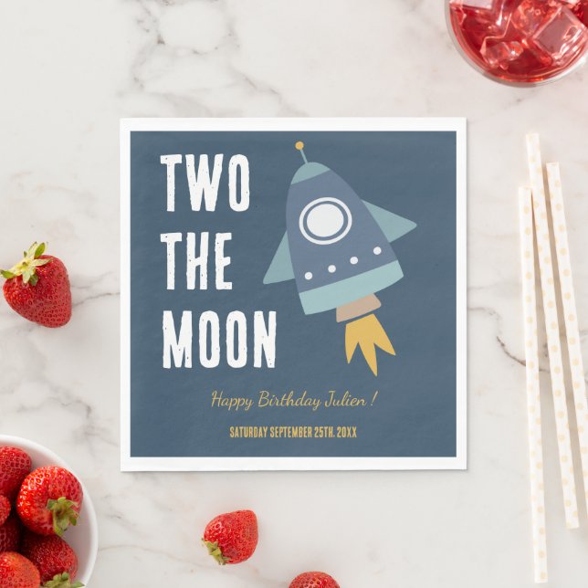 Two the Moon Space Rocket 2nd Birthday Party Napkin (Insitu)