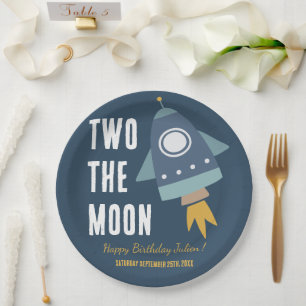 Two the Moon Space Rocket 2nd Birthday Party Paper Plate