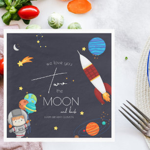 Two the Moon Space Theme 2nd Birthday Party Napkin