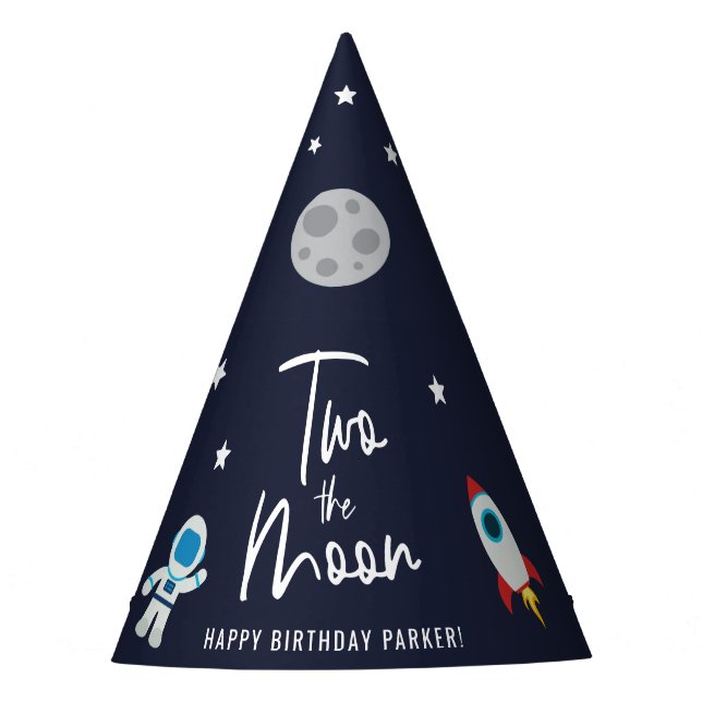 Two The Moon Space Theme Birthday Party Hat (Front)
