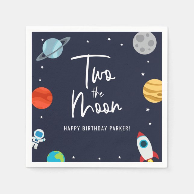 Two The Moon Space Theme Birthday Party Napkin (Front)