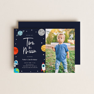 Two The Moon Space Theme Birthday Party Photo Invitation