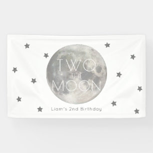 Two the Moon White Silver Boy 2nd Birthday Banner