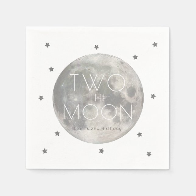 Two the Moon White Silver Boy 2nd Birthday Paper Napkin (Front)
