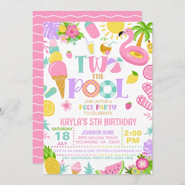 TWO the Pool Birthday Party Invitation (Front/Back)