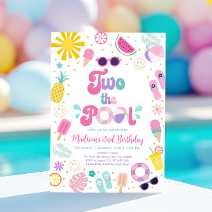 Two the Pool Girl Pool Party Summer Birthday Invitation