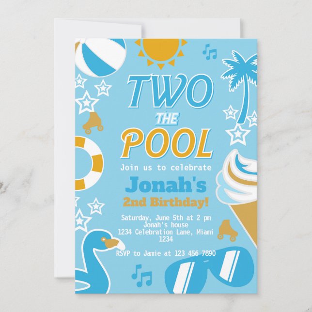 Two the Pool Party Birthday Boy summer Invitation (Front)