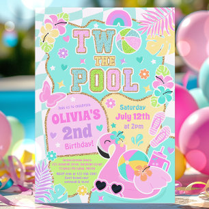 Two The Pool Preppy Girly 2nd Birthday Pool Party Invitation