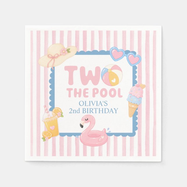 Two the Pool summer pool party 2nd birthday Napkin (Front)