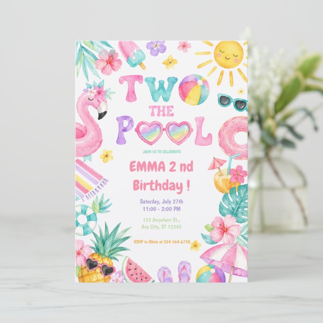 Two the Pool Tropical 2nd Birthday Invitation (Standing Front)