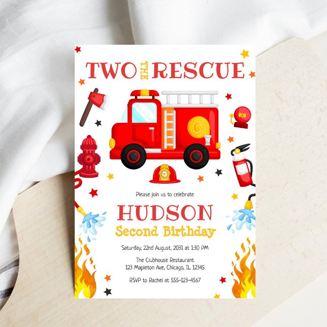 Two the Rescue Firetruck 2nd Birthday Invitation (Creator Uploaded)