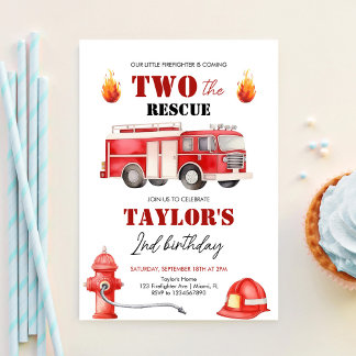 TWO The Rescue Firetruck Boys 2nd Birthday Invitation