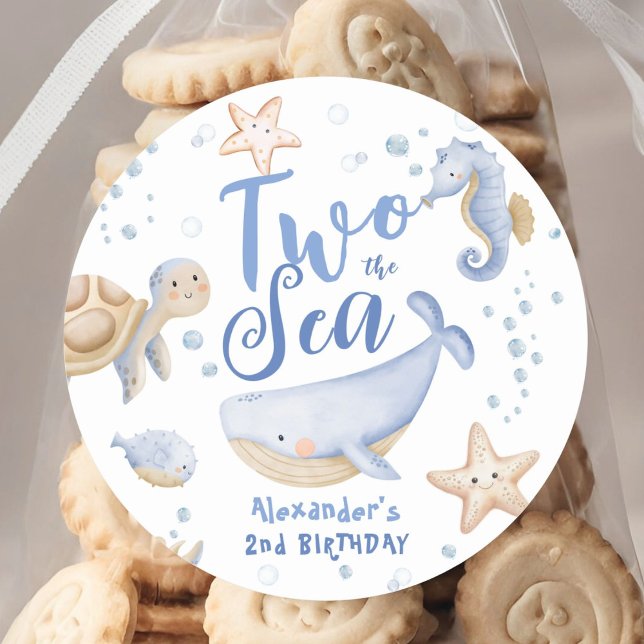 TWO The Sea 2nd Birthday Boy Blue Cute Ocean Classic Round Sticker (Creator Uploaded)