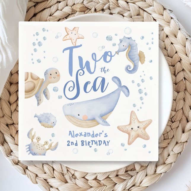 TWO The Sea 2nd Birthday Boy Blue Cute Ocean Napkin (Creator Uploaded)